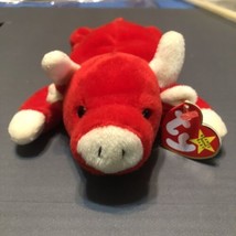 Ty Beanie Baby Snort the Bull 9&quot; Red Beanbag Plush PVC Pellets 1995 With... - $23.38