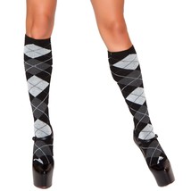 Gray Argyle Knee High Stockings Socks Hosiery Black Grey School Girl STC108 - £10.11 GBP