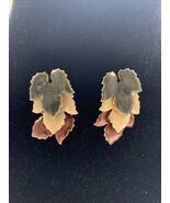 Vintage Enamel Three Leaf Earrings Stud Estate Fall Autumn Estate Jewelr... - $181.42 MXN