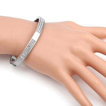 Silver Tone Hinged Bangle Bracelet With Sparkling Crystals - £22.13 GBP