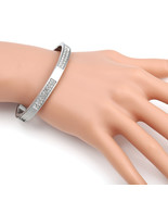 Silver Tone Hinged Bangle Bracelet With Sparkling Crystals - $27.99