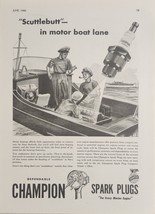 1945 Print Ad Champion Spark Plugs Cruiser Boat Men Work on Engine Toledo,OHIO - $21.58