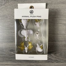 Animal Push Pins Set of 6 U Brands Gold/White Elephant Buck Moose Rhino Unicorn - $6.76