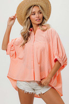 BiBi Plaid Button Up Dolman Sleeve Shirt - £41.93 GBP