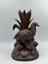 VTG Bronzed Metal Duck in Reeds Cattails Rocks Sculpture Thailand for Domain - £37.11 GBP