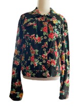 Black Floral Denim Vanilla Star Jean Jacket Size Smaller XL Women’s Waist Length - £19.65 GBP