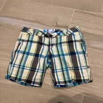 Arizona Jean Company Stretch Plaid Shorts Size 13 Stretch Blue Green Whi... - $9.36