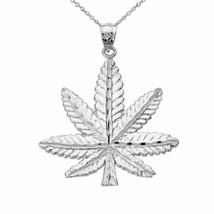 .925 Sterling Silver Marijuana Leaf Cannabis Charm Pendant Necklace - £39.17 GBP+