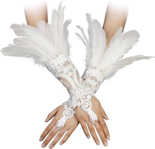 Women Black Lace Feather Gloves Witch Angel Costume Accessories Swan Wings Wrist - £32.05 GBP