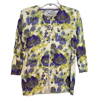 Isaac Mizrahi Womens Sweater Purple Yellow Medium Floral Cardigan Half S... - £13.30 GBP