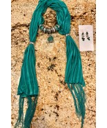 Boho Scarf Necklace and Earrings Set Artisan Made - $455.29 MXN