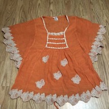 Esley Embroidered orange white top blouse size small s tie back - £9.68 GBP