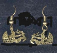 Santa Sleigh &amp; Reindeer Earrings Tiny Gold Brass Holiday Christmas Charm Jewelry - £5.48 GBP