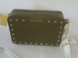 Michael Kors Ginny Medium Camera Olive Leather Stars Studs Crossbody Bag... - $149.95