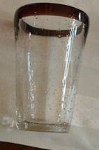 * Mexican Hand Made Blown Bubble Glass Clear Wine Color Trim Drinking Glass - $12.35