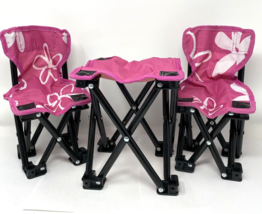 Emily Rose Pink and White Camping Chairs and Table Set of 3 - £26.57 GBP