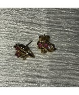 Vintage Dainty Pink &amp; Clear Rhinestone Goldtone Flower Post Earrings for... - £6.85 GBP