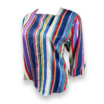 Vtg 1960&#39;s Levi Strauss Multicolor Striped Polyester Blouse Button 3/4 S... - £18.55 GBP