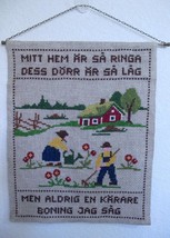 Vintage Linen Counted Cross Stitch Swedish Sampler Hanging Farmhouse Hom... - £31.59 GBP