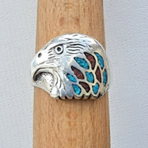 NATIVE AMERICAN 925 STERLING SILVER TURQUOISE AND CORAL EAGLE RING SIZE 11 - $1,268.12 MXN
