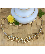 Vintage Statement Necklace with Gold Scrolls and Rhinestones - £19.87 GBP