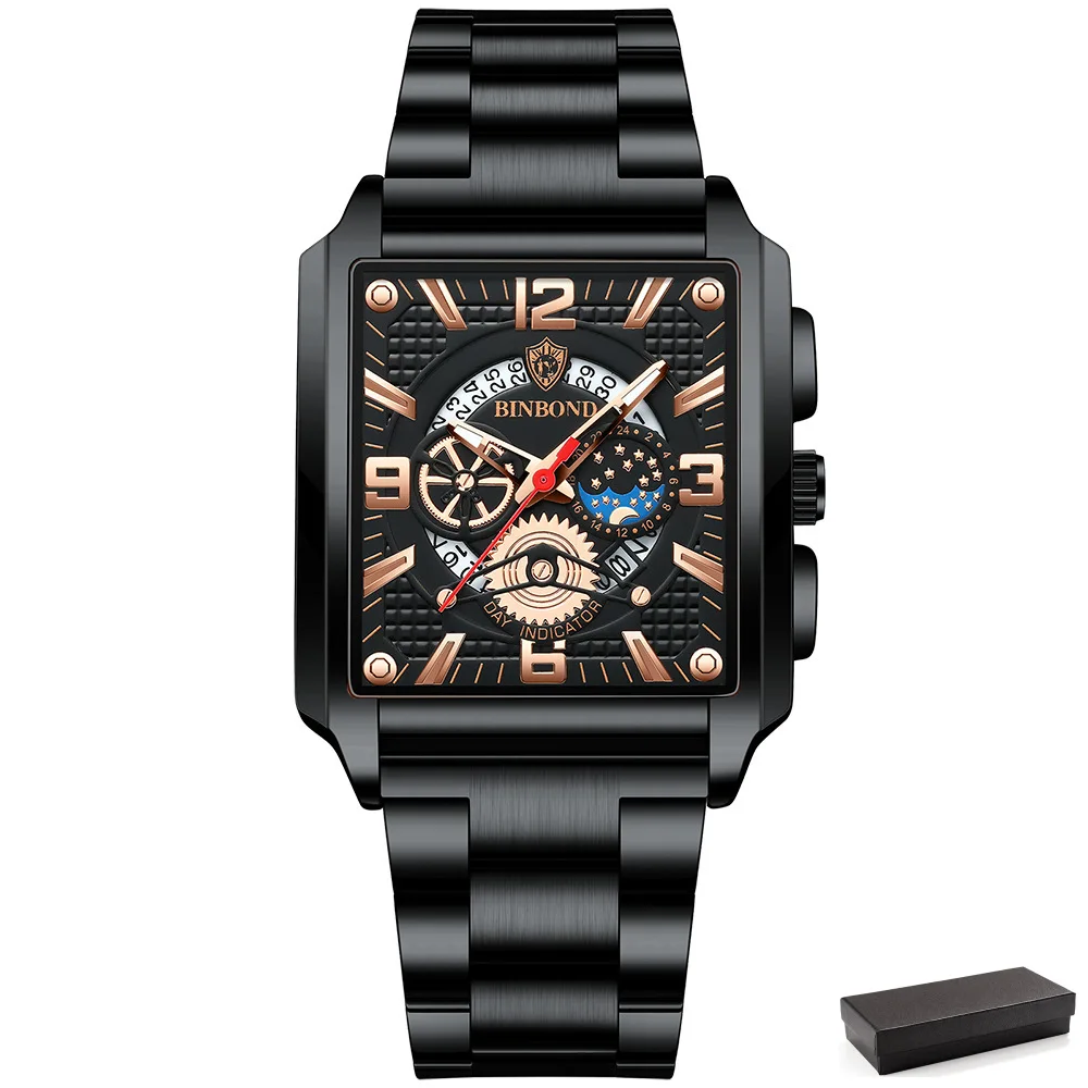 Rectangular Casual Sport Watches for Men Top Brand Luxury Military Leath... - £18.61 GBP