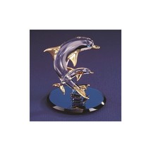 Dolphin and Baby Handcrafted Glass Figurine with 22k Gold Trim Clear - $87.11