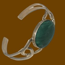 Mexico Sterling Silver 925 Malachite Cuff Bracelet 7.5”. 20 Grams - £58.66 GBP