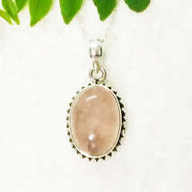 NATURAL ROSE QUARTZ Gemstone Pendant, Birthstone Pendant, 925 Sterling Silver Pe - £24.15 GBP