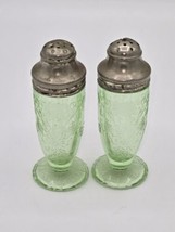 Hazel-Atlas Florentine 1 Green Uranium Footed Shaker Set - £36.36 GBP