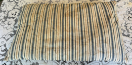 Vintage Antique Feather Pillow Brown Blue Striped Ticking Grunge Farmhouse 27x16 - £23.02 GBP