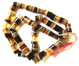 Vintage Agate Trade Beads Hand Cut Tubular Brown Amber White Bands   - £17.40 GBP