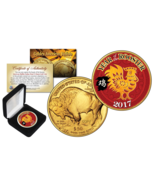 2017 YEAR OF THE ROOSTER Lunar CNY 24K Gold Clad Indian Buffalo Tribute ... - £6.70 GBP