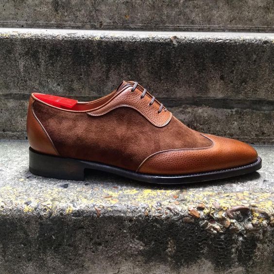 New Men,s Handmade Leather and Suede Shoes Brown Men dress shoes  2019
