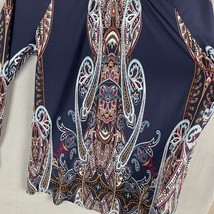 Chicos Blouse Size 0 US Small Navy Paisley Satin Print High Smocked Neck Sleeves - £19.04 GBP
