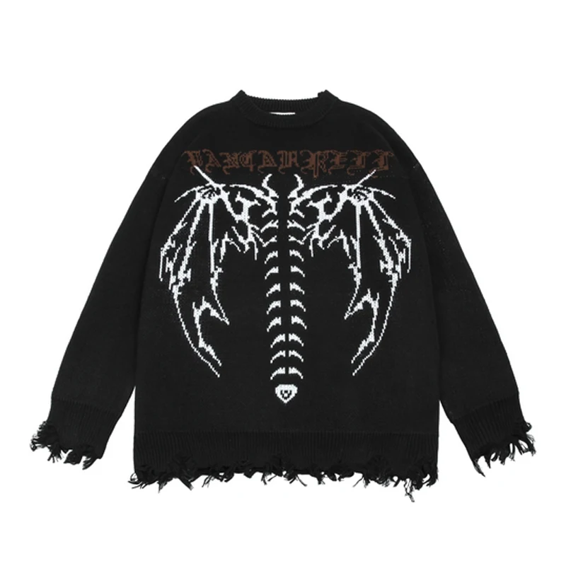 Hip Hop Streetwear   Letter Bat Skeleton Print Pullover  Men Autumn Harajuku Cot - £165.05 GBP