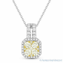 0.76ct Round Cut Diamond Pave 18k Yellow &amp; White Gold Pendant 14k Chain Necklace - £1,812.94 GBP