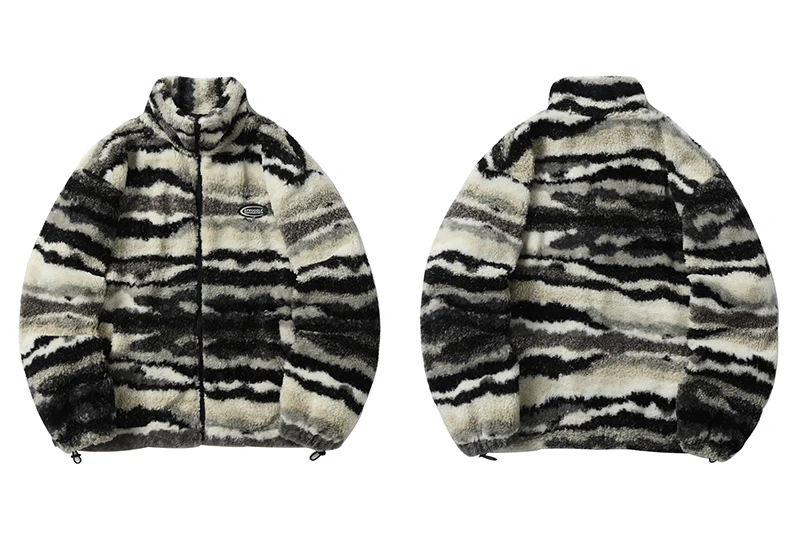 LENSTID Winter Men Tie Dye Lamb Warm Jacket Hip Hop   Print Windbreaker Streetwe - £223.90 GBP