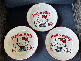 Set 3 Hello Kitty White &amp; Red 9” Ceramic Cereal Pasta Noodle Serving Bowls New - $54.99