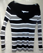 Love by Design Womens XL Slim Fit Sweater Pullover Knit Striped Black White Gray - £6.51 GBP