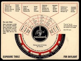 BOLEX PAILLARD * as found EXPOSURE TABLE for DAYLIGHT with Working Wheel - $6.44