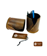 Handmade Rustic Leather Pen Holder – Genuine Leather Desk Organizer – Du... - $94.04 CAD