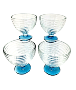 Art Deco Swirled Glass Pedestal Dessert Dish Vintage MCM  Blue Base  Set... - £22.37 GBP