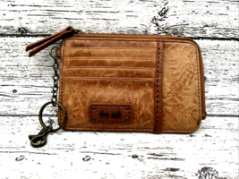 THE SAK BROWN LEATHER EMBOSSED WALLET WRISTLET CLUTCH PRE-OWNED - £13.73 GBP