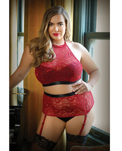 &#39;curve Aria Lace Halter Top &amp; High Waist Panty Red 1x/2x - £31.16 GBP+