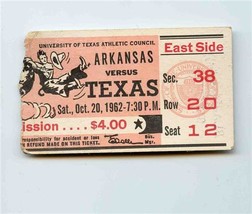 1962 University of Arkansas vs Texas Flash Card Section Ticket Stub Austin  - £38.10 GBP
