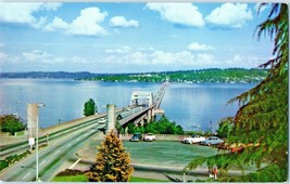 The Lake Washington Floating Bridge Seattle w Old Cars Postcard - £5.88 GBP