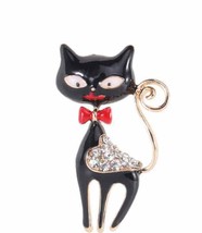 Black cat brooch vintage look gold plated retro enamel celebrity broach pin k20 - £16.21 GBP