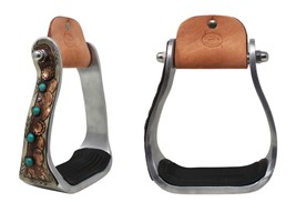 Western Copper Cactus Engraved Turquoise Rhinestone Barrel Racing Aluminum - $59.39