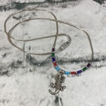 Lizard Charm Gecko Fashion Jewelry Necklace Silver-Tone Beaded Southwest... - £9.48 GBP